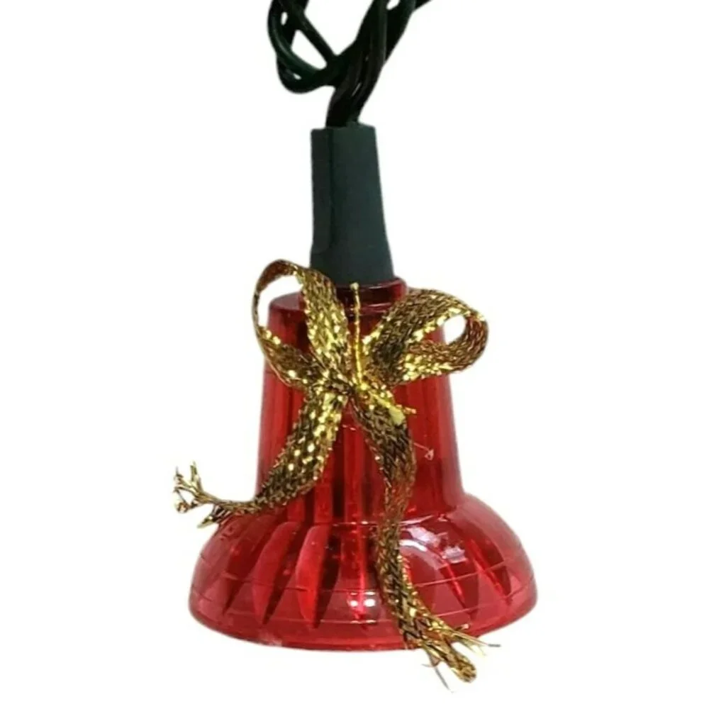 8 VTG Christmas Bell String Light Cover Replacement Red Gold Bow Craft Ornament